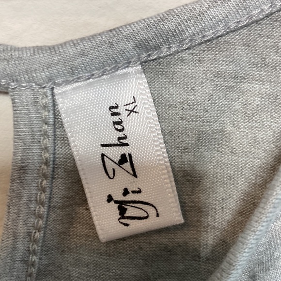 Yi Zhan Gray Flounce Keyhole Neck Hi-Back Lo-Front Cotton Dress Top XL(14) - Picture 6 of 7